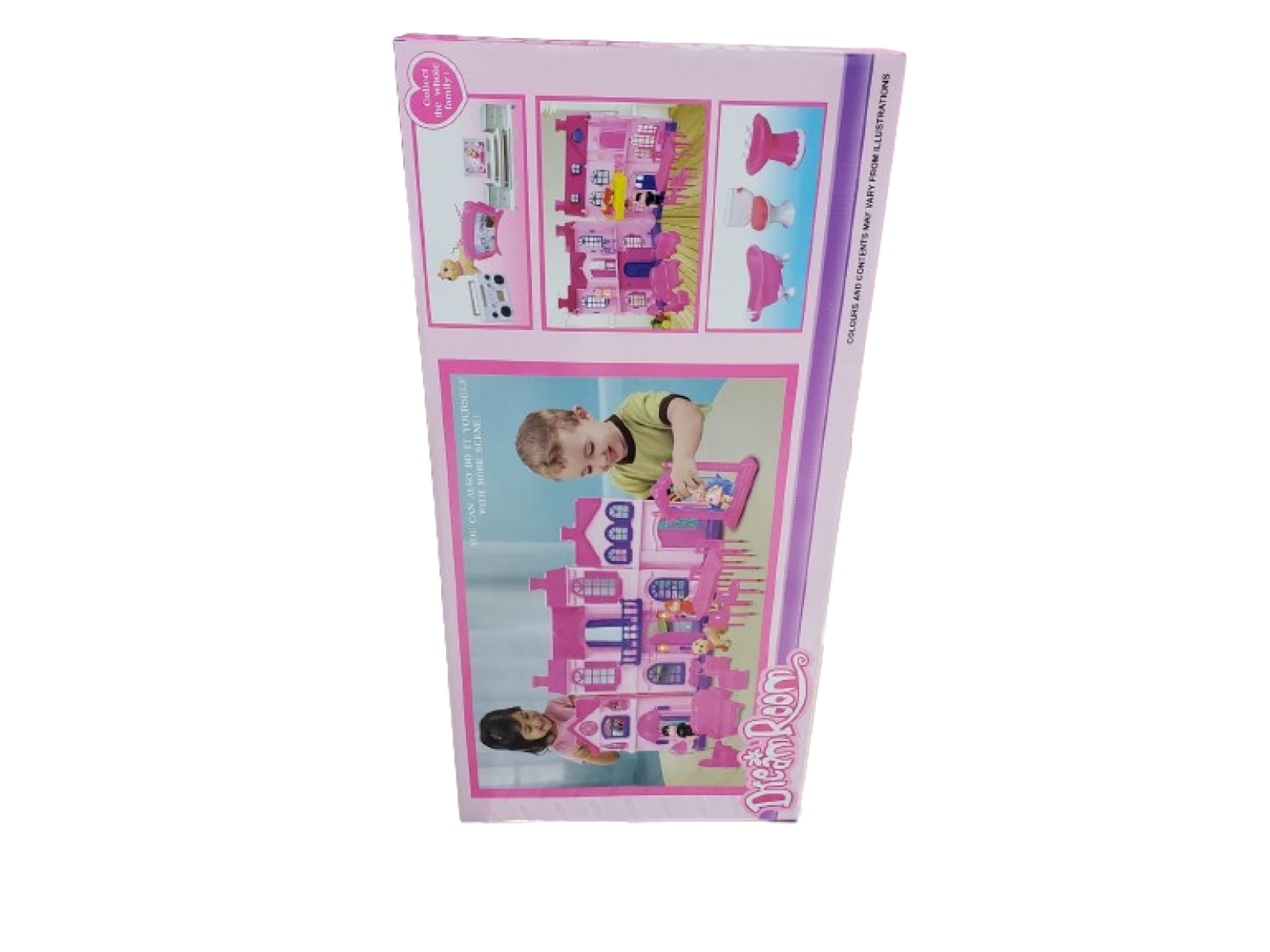 The doll house is in the shape of a villa