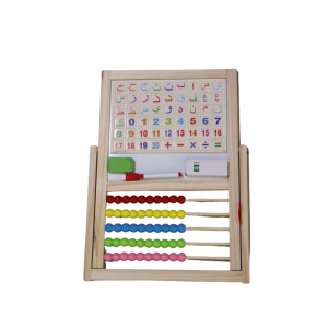 Double-sided wooden educational board.