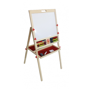 Double-sided wooden educational board.