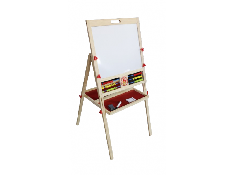 Double-sided wooden educational board.