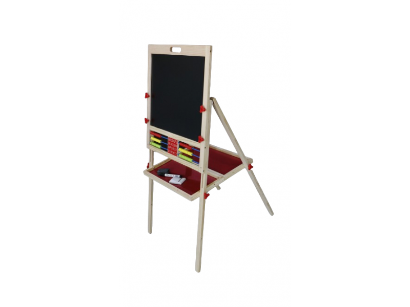 Double-sided wooden educational board.