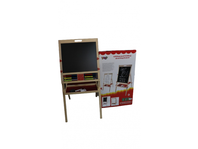 Double-sided wooden educational board.