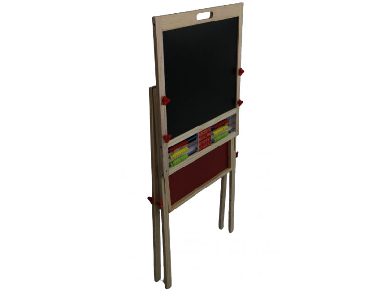 Double-sided wooden educational board.