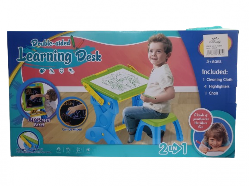 2-in-1 Educational Table for Kids and Drawing Easel with Chair