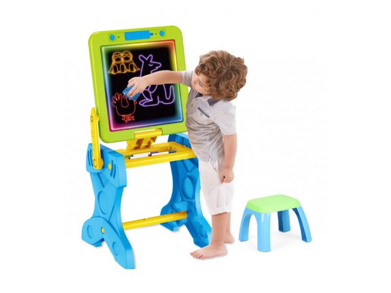 2-in-1 Educational Table for Kids and Drawing Easel with Chair