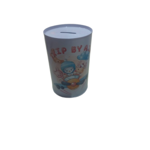 Cylindrical iron piggy banks, painted