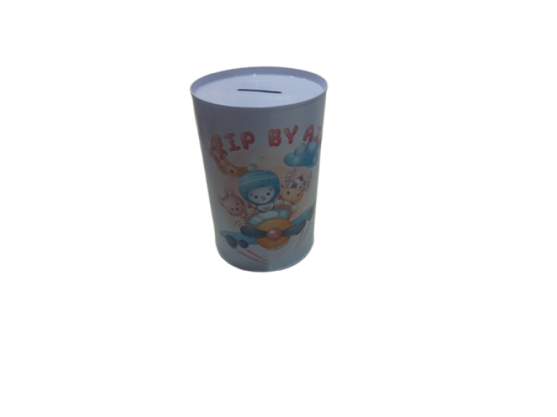 Cylindrical iron piggy banks, painted