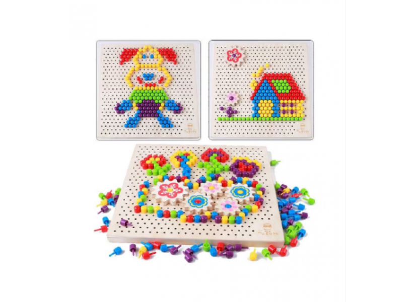 Wooden Pixel Art Drawing Buttons Set