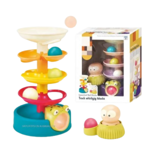 Kids sliding tower game with rotating ball,