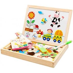 A board for writing, drawing and assembling shapes. An educational game for children.