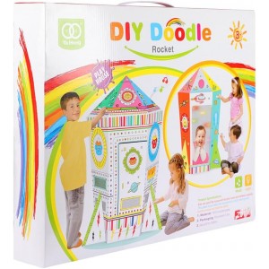 Space-themed playhouse encourages artistic expression.