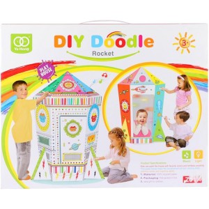 Space-themed playhouse encourages artistic expression.
