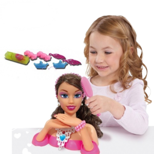Girls Makeup and Hair Styling Doll Head Playset, Fashion Accessories, Kids Doll