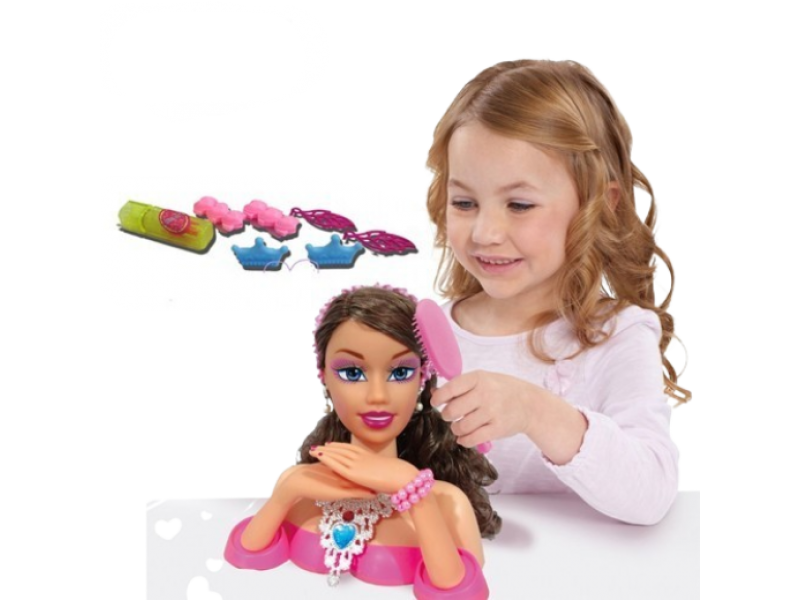 Girls Makeup and Hair Styling Doll Head Playset, Fashion Accessories, Kids Doll