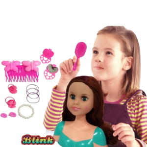 Girls Makeup and Hair Styling Doll Head Playset, Fashion Accessories, Kids Doll