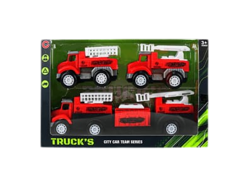 This 4-piece fire truck set features  