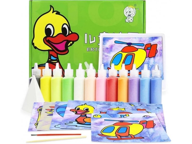 مجموعة الرسم بالرمل للأطفال المكونة من 12 قطعة لوحات الفقاعات الرملية يدوية الصنع صورة ورقية فن و تلوين