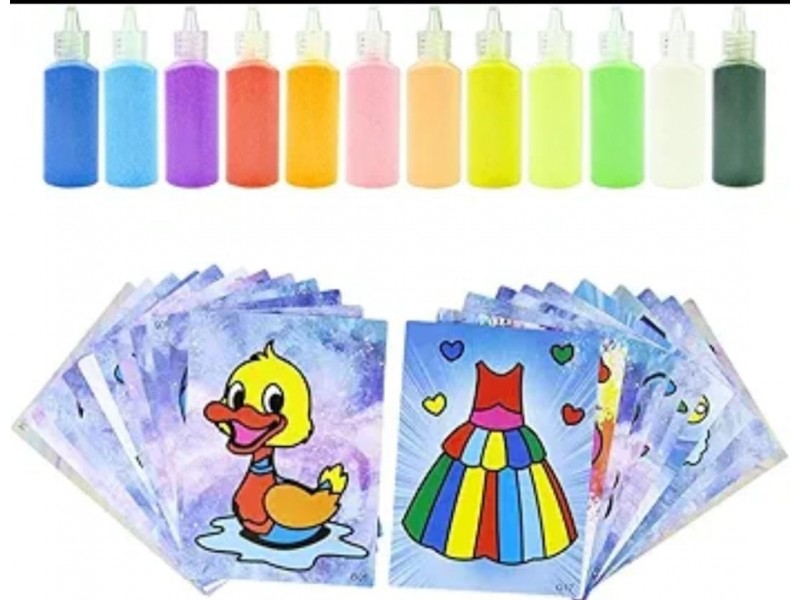 مجموعة الرسم بالرمل للأطفال المكونة من 12 قطعة لوحات الفقاعات الرملية يدوية الصنع صورة ورقية فن و تلوين