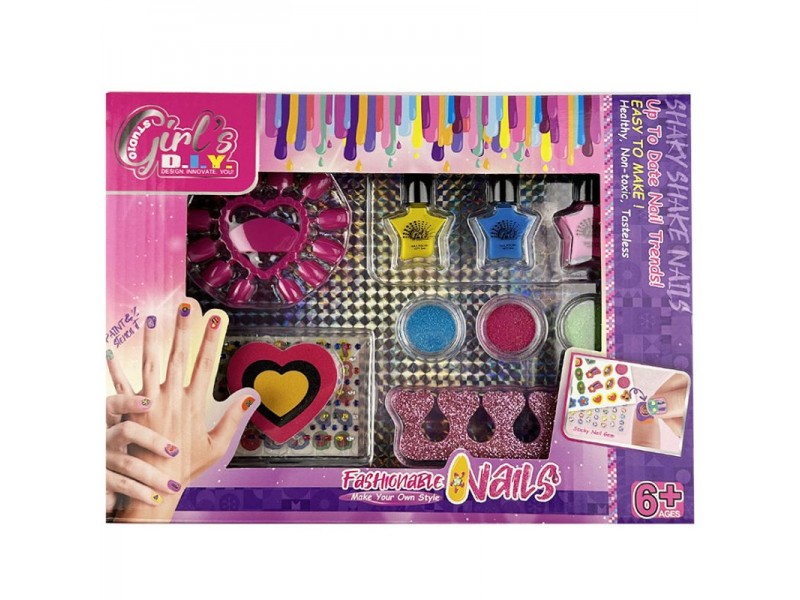 مجموعة أدوات تجميل الأظافر للأطفال - طلاء أظافر وبريق وملصقات