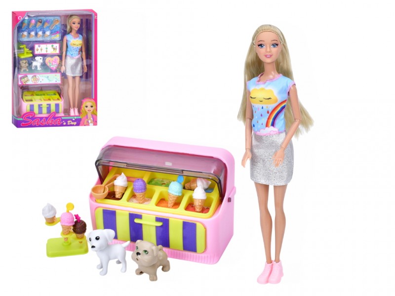 دمية بائعة الآيس كريم، وملحقاتها، وكلابها