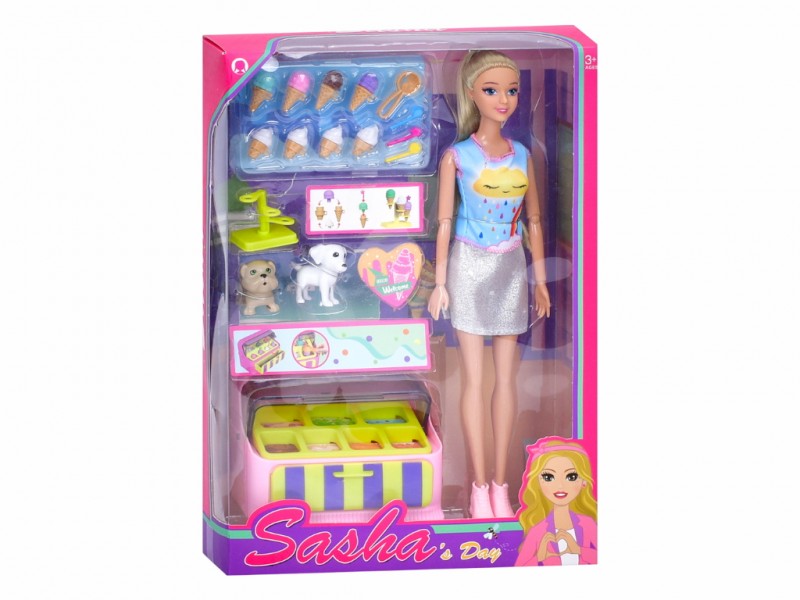 دمية بائعة الآيس كريم، وملحقاتها، وكلابها