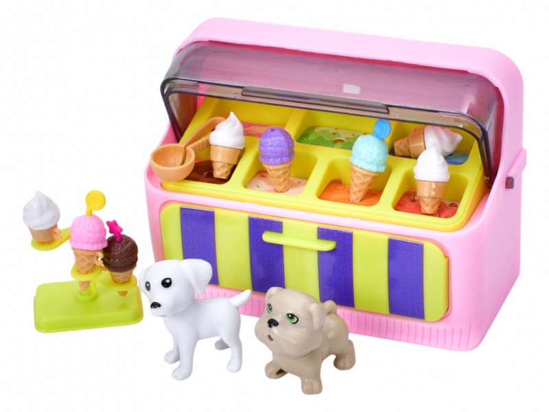 دمية بائعة الآيس كريم، وملحقاتها، وكلابها