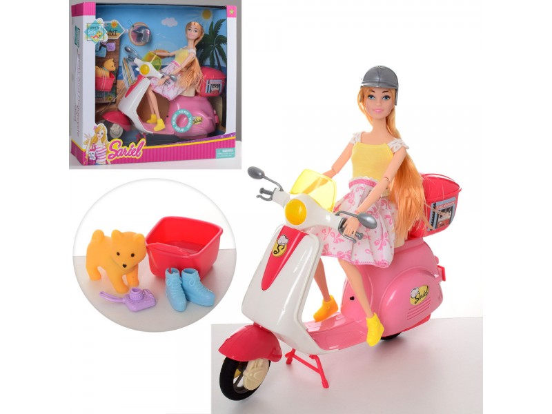 عروسة باربي مع دراجة نارية مع خوذة للأطفال