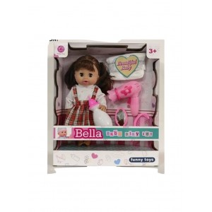 دمية أطفال فاخرة مع إكسسوارات كاملة – رضاعة، حفاضة، استشوار، مشط ومرايا – لعبة تفاعلية بألوان زاهية للفتيات 