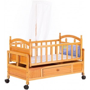 سرير اطفال من بيبي بيسايد، سرير خشبي مزدوج الشكل، سرير هزاز بعجلات (بني)