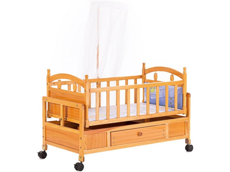 سرير اطفال من بيبي بيسايد، سرير خشبي مزدوج الشكل، سرير هزاز بعجلات (بني)