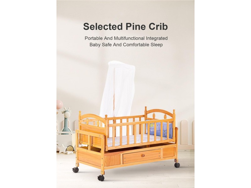 سرير اطفال من بيبي بيسايد، سرير خشبي مزدوج الشكل، سرير هزاز بعجلات (بني)