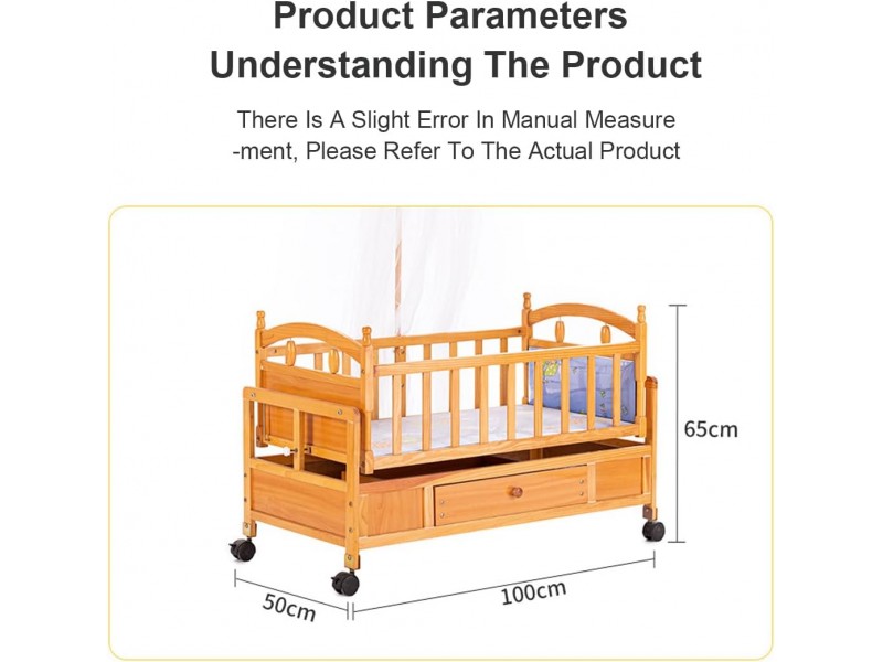 Baby Bayside Baby Cot, Double Wooden Cot, Rocking Cot with Wheels (Brown)