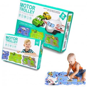 عربة كهربائية للتجميع بنفسك، مجموعة العاب سيارة بازل تعليمية للاطفال مع المركبات، لعبة مركبة تعمل بالبطارية ولوحة احجية للاطفال 