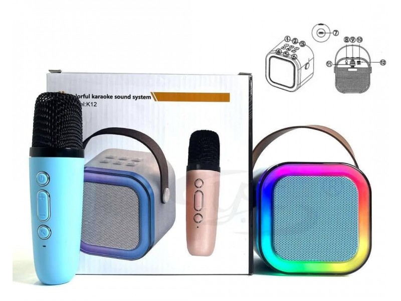 مكبر صوت لاسلكي K12 متوافق مع البلوتوث مع ميكروفون كاريوكي بأوضاع متعددة التوافق