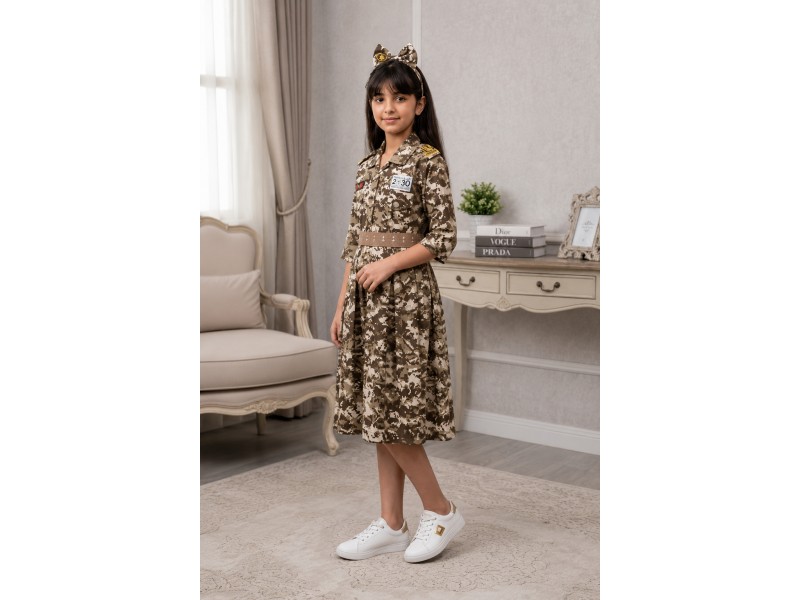Wearing a girl's military dress